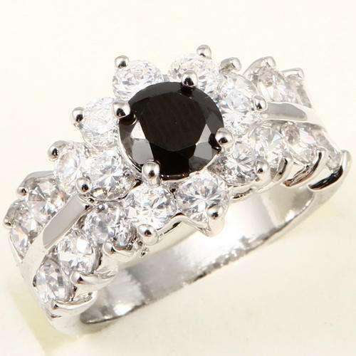 6mm BLACK SAPPHIRE FLOWER RING Size 10