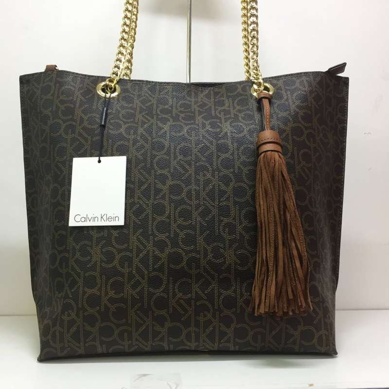 Calvin Klein Large Monogram Chain Handbag - Brown