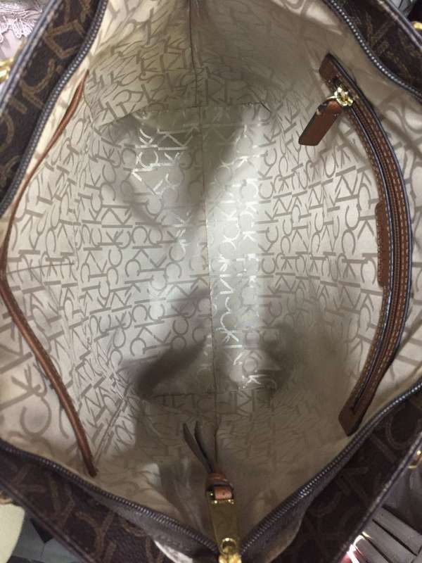 Calvin Klein Large Monogram Chain Handbag - Brown