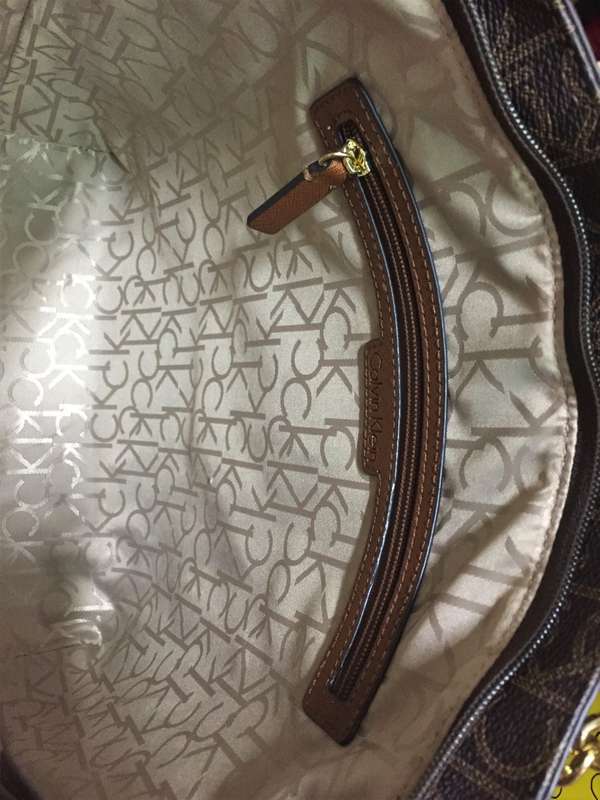 Calvin Klein Large Monogram Chain Handbag - Brown