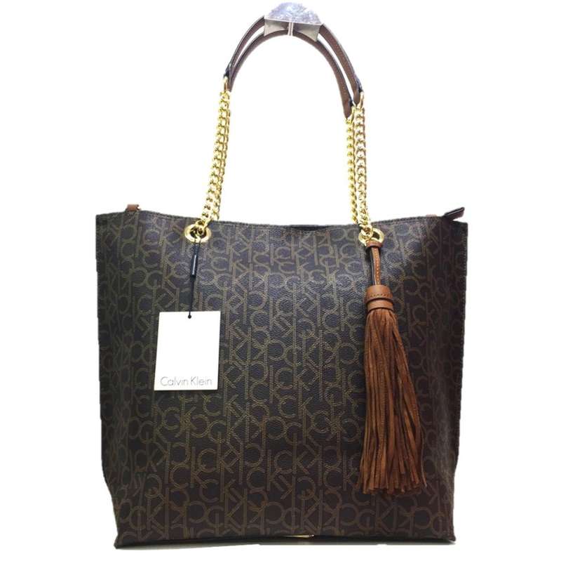 Calvin Klein Large Monogram Chain Handbag - Brown