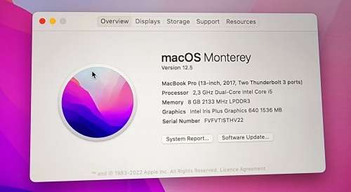 MacBook Pro 13` 2017 Model (A1708) Intel i5 @ 2.3GHZ
