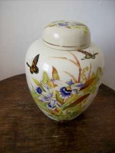 GINGER JAR.  BEAUTIFULLY DECORATED WITH BUTTERFLIES.