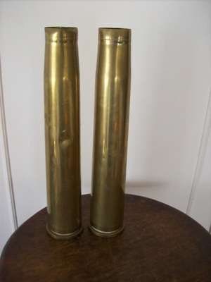 BRASS SHELL VASES. PAIR.
