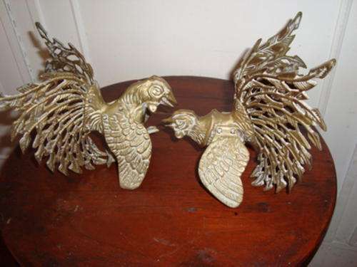 FIGHTING COCKS.  BRASS.