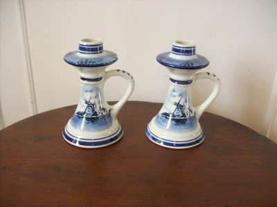 DELFTS BLUE CANDLE STICKS x 2