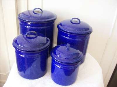 BLUE ENAMEL STORAGE CONTAINERS