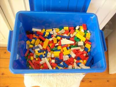 LEGO BLOCKS IN CONTAINER. SOME NOT LEGO.