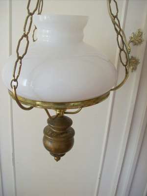 CHANDELIER.  WITH GLASS SHADE.  GOOD CONDTION.