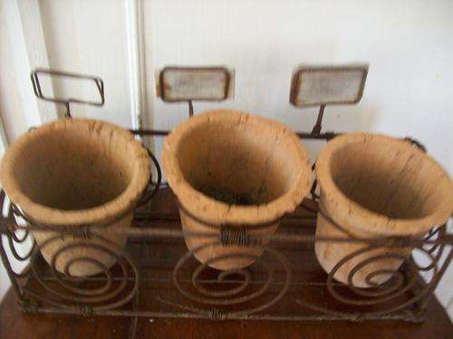 THREE POTS 7 HOLDER.  SUPER FOR YOUR HERBS.  RUSTIC.