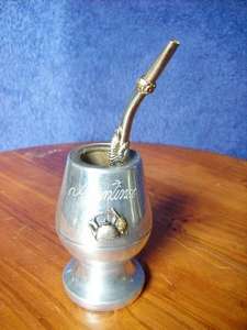 TEA CUP METAL PLUS DRINKING STRAW.  ARGENTINA.