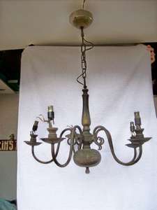 VINTAGE BRASS 5 ARM CHANDELIER.