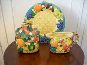 PORCELAIN ORNAMENTAL PLATE WITH MILK JUG & SUGAR BOWL
