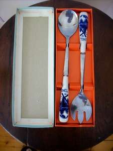 SALAD SERVERS.  STAINLESS STEEL.  CERAMIC HANDLES.