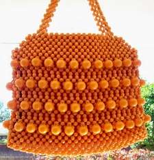 VINTAGE ORANGE BEADED HAND BAG