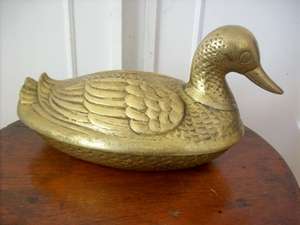 VINTAGE BRASS DUCK.  GOOD WEIGHT.  ORNAMENTAL & USEFUL.