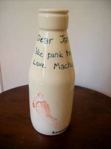 MILK/JUICE BOTTLE.  MADE IN ENGLAND.  POTTERY CAFE.