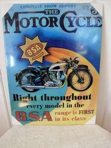 METAL ADVERTISING BOARD BSA MOTOR CYCLE