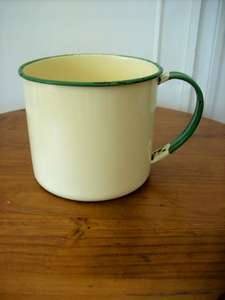 VINTAGE ENAMEL MUG/POT/HOLDER.