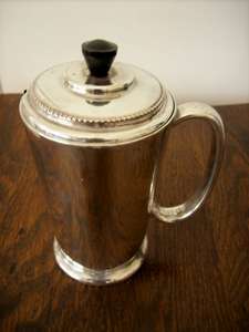 VINTAGE SILVER PLATE MUG WITH LID. MARKED: SUN BRAND