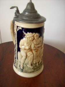 GERMAN BEER MUG WITH PEWTER LID