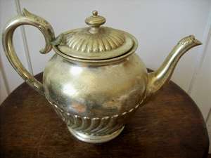 OLD SILVER PLATE TEA POT.  Please read write up......................
