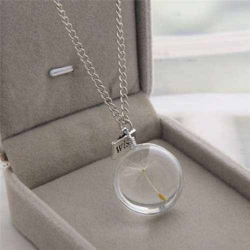 MAKE A WISH SOLID GLASS PENDANT WITH DANDELION SEED *ONLY ONE LEFT*SALE