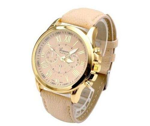 Ladies Fashion Geneva Roman Numerals Faux Leather Analog Quartz Wrist Watches