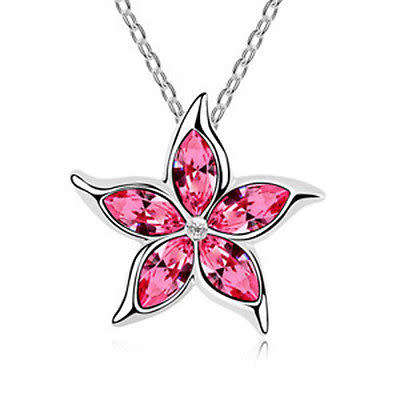 Pink Crystal Rhinestone Star Necklace-XMAS SALE
