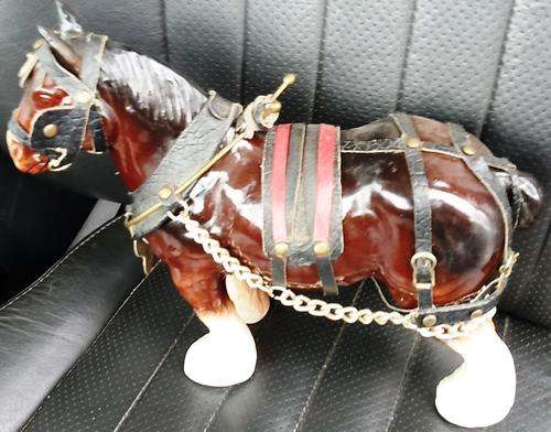 Vintage Beswick Carthorse with Leather Bridle and Harness 23cm (H) x 27cm (L)