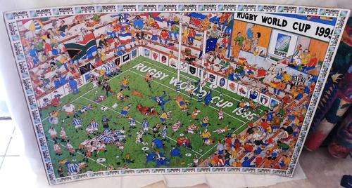 "NOT TO BE MISSED" 85cm (W) x 65cm (H)1995 World Cup Cartoon Poster on Cardboard (Unframed)