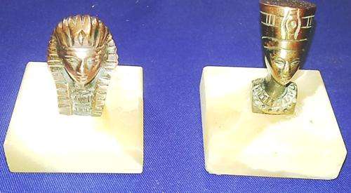 "TWO FOR THE PRICE OF ONE" Vintage Egyptian Copper Statuettes on Marble Bases
