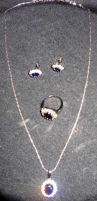 Beautiful Blue Stone Pendent With Matching Ring And Earrings Stamed 925
