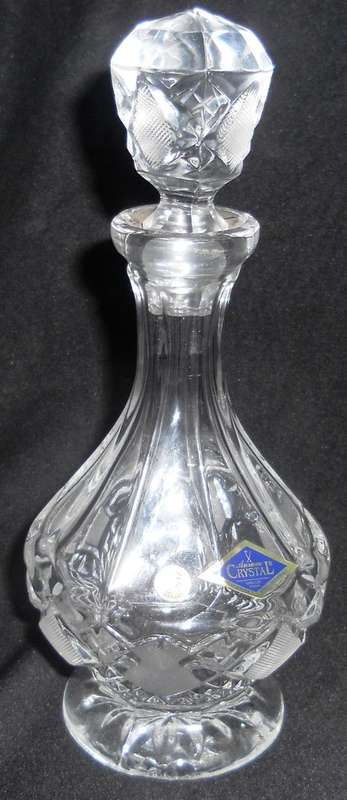 Crystal Glass Decanter Hand Cut Has A Small Chip At The Bottom