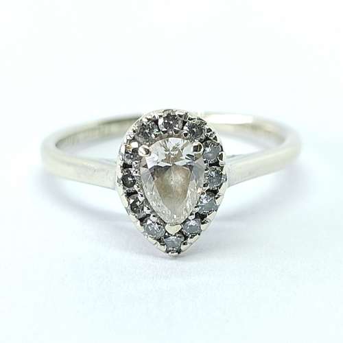 Pear Diamond Halo Ring in 9ct White Gold