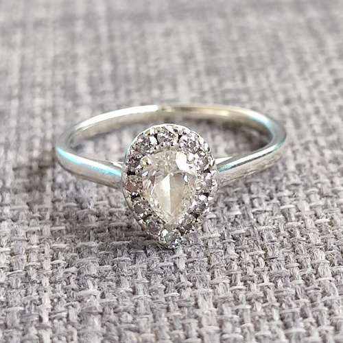 Pear Diamond Halo Ring in 9ct White Gold