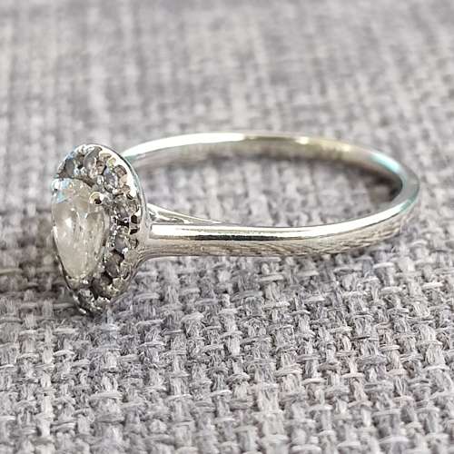 Pear Diamond Halo Ring in 9ct White Gold