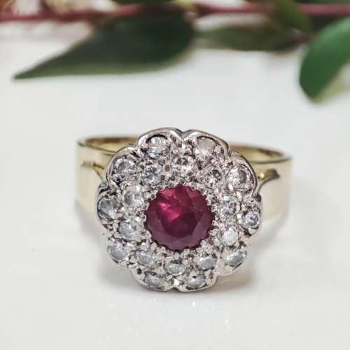 Diamonds & Ruby Gold Ring #1116