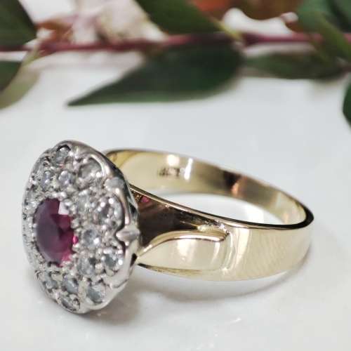 Diamonds & Ruby Gold Ring #1116