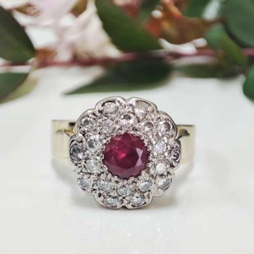 Diamonds & Ruby Gold Ring #1116