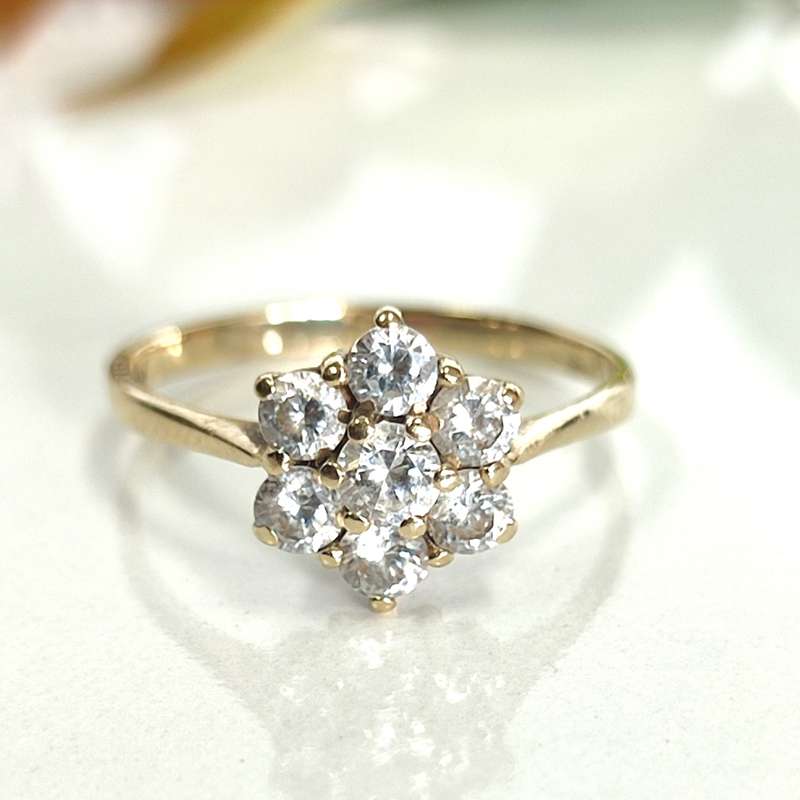 Solid Gold & Cubic Zirconia Floral Ring #1161