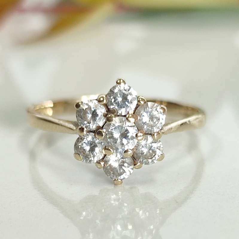 Solid Gold & Cubic Zirconia Floral Ring #1161