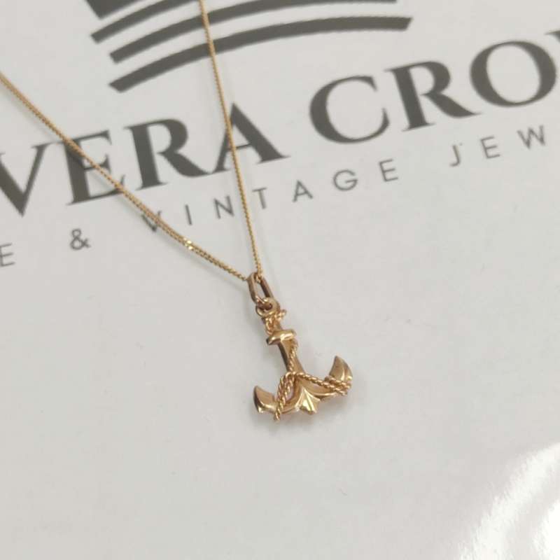 Solid Gold Necklace & Anchor Pendant #cc006