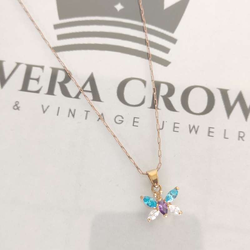 Gemstone Butterfly & Necklace in 9ct Gold #cc008