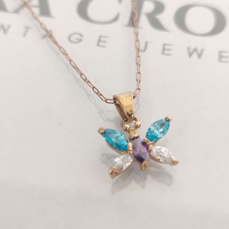 Gemstone Butterfly & Necklace in 9ct Gold #cc008