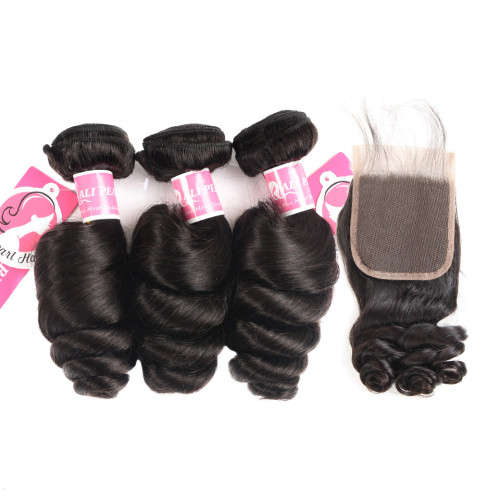 Brazilian Remy Loose Wave 2 Piece Bundles + Closure  ( 12, 12 & Closure 10)