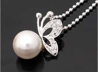 RHINESTONE BUTERFLY AND PEARL NECKLACE