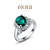 SILVER PLATED RING WITH ONE GREEN STONE AND  SILVER RHINESTONES-SIZE-7