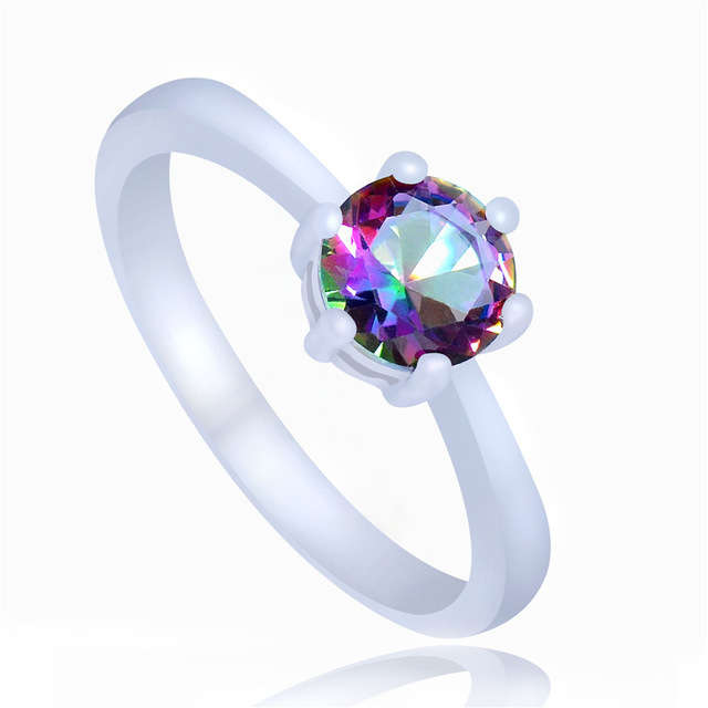 SILVER PLATED ROXI ENGAGEMENT RING WITH RAINBOW CRYSTAL- SIZE 8