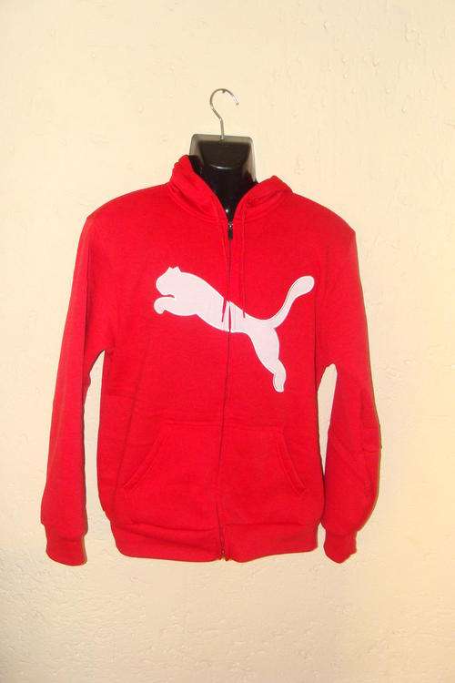 Unisex Winter Puma Inner Fleece Long Sleeve Hoodies Red Large